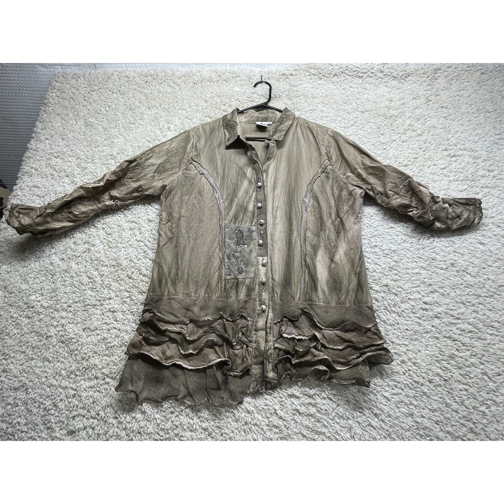 Parsley & Sage Women's Tunic Medium Mix Match 3/4 Sleeve Button Down Artsy Boho